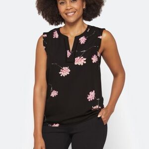 Daniel Rainn Black Top with Pink Floral Design‎